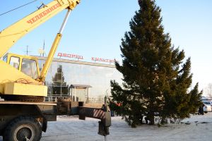 В Уйском на площади возле ДК &laquo;Колос&raquo; устанавливают главную елку
