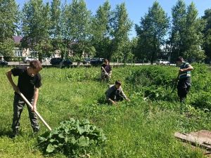 В Мирном трудовой отряд продолжает благоустраивать улицы поселка